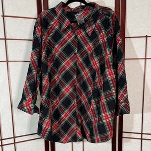 Jessica London Red and Black Plaid Button-Down Shirt
